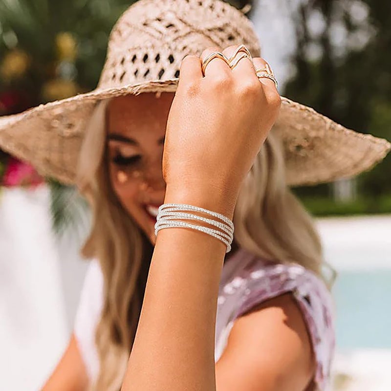 Suyi Rhinestone Bracelet for Women Silver Multilayer Cuff Bracelet Craystal Braidal Bracelets - Image 2